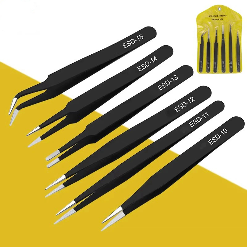 Model Kit Tweezers - 6-delige antistatische roestvrijstalen pincetset reparatie gereedschapset